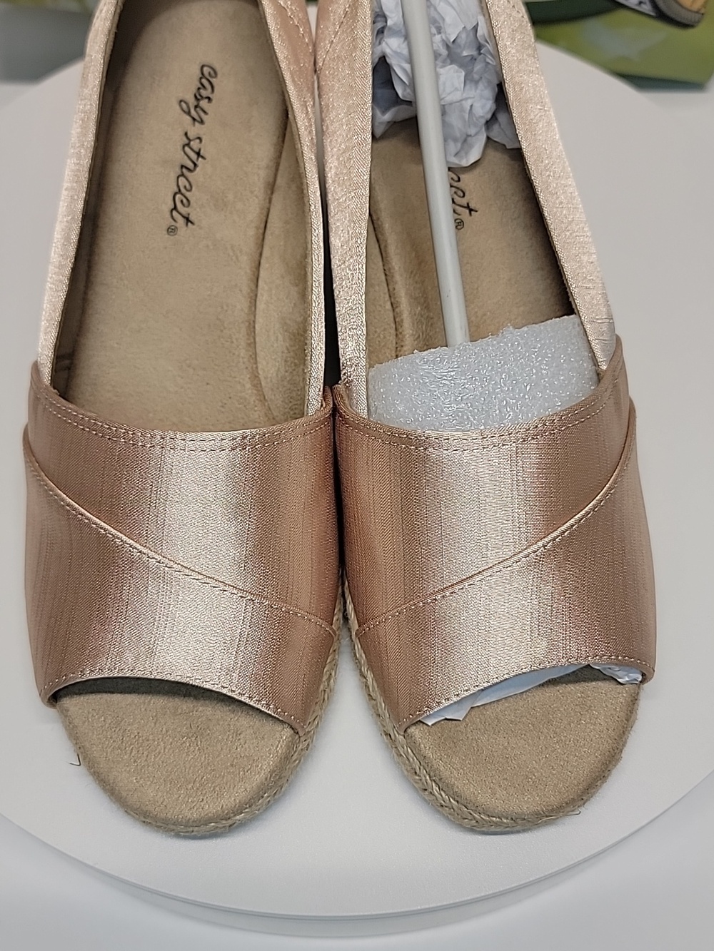 EASY STREET NEW IN BOX SILK PEEP-TOE ESPADRILLE WEDGE SHOES - Picture 13 of 15